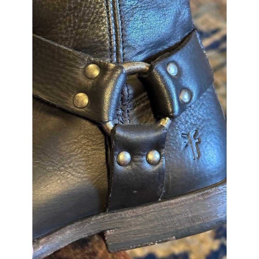 Womens Size 5.5 Black Leather FRYE "Olivia" Tall Zip Up Harness and Buckle Boots - Picture 5 of 17